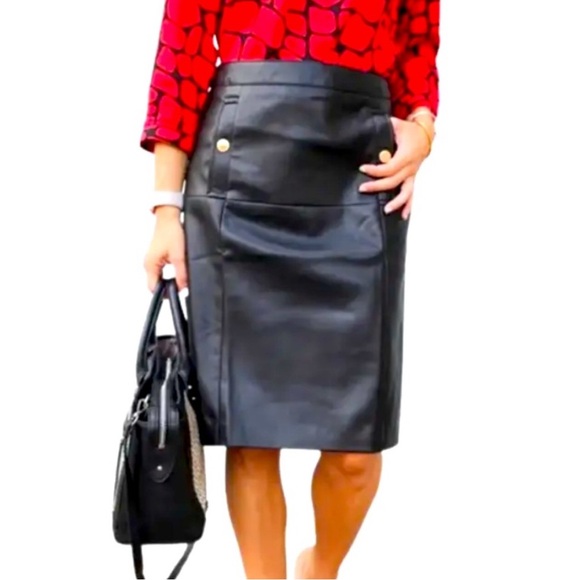 Liz Claiborne Dresses & Skirts - Liz Claiborne Faux Leather A Line with Gold Tone Buttons, Size 8